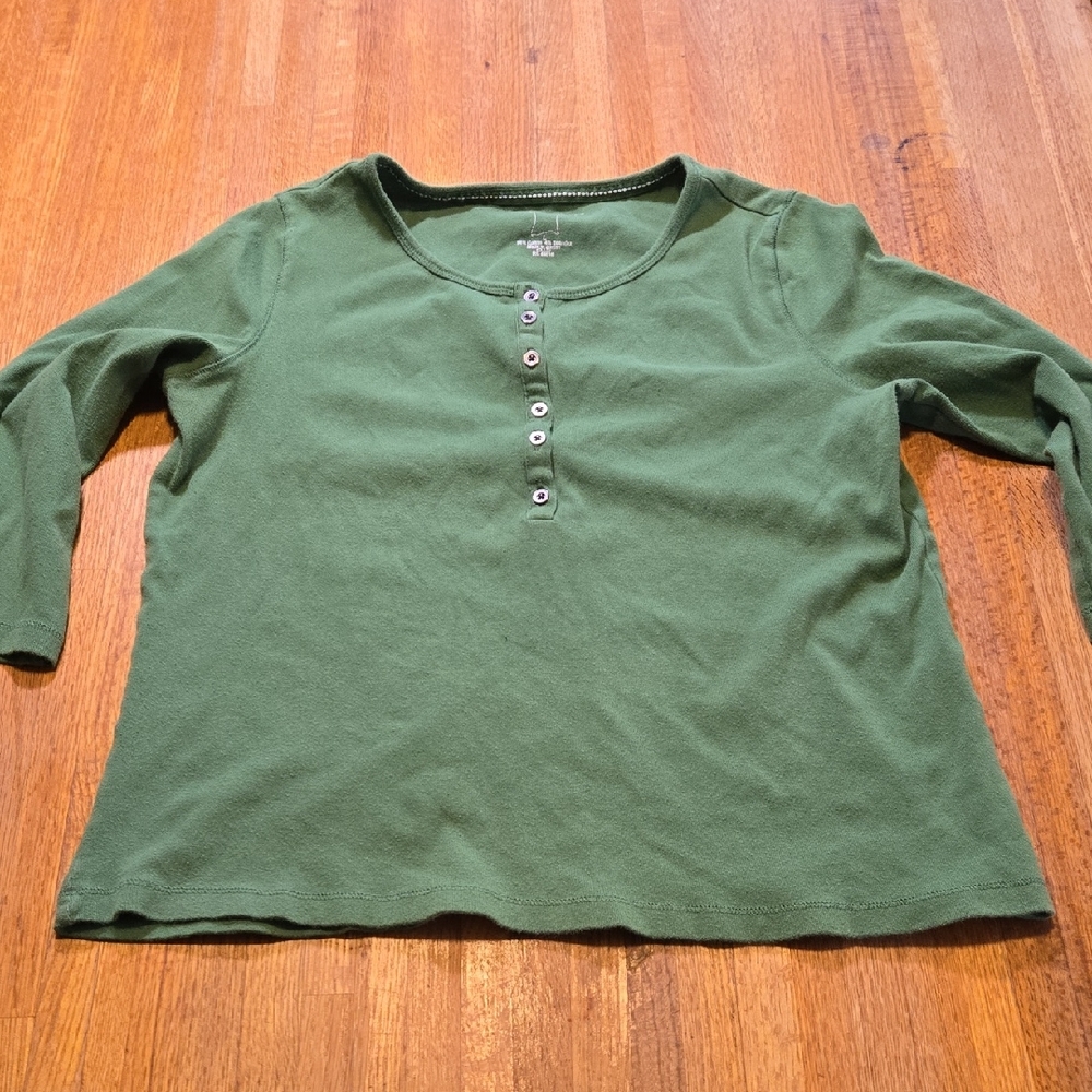 Relativity Women Large Green Soft Knit 6 Button Round Neck Quarter Sleeve Shirt